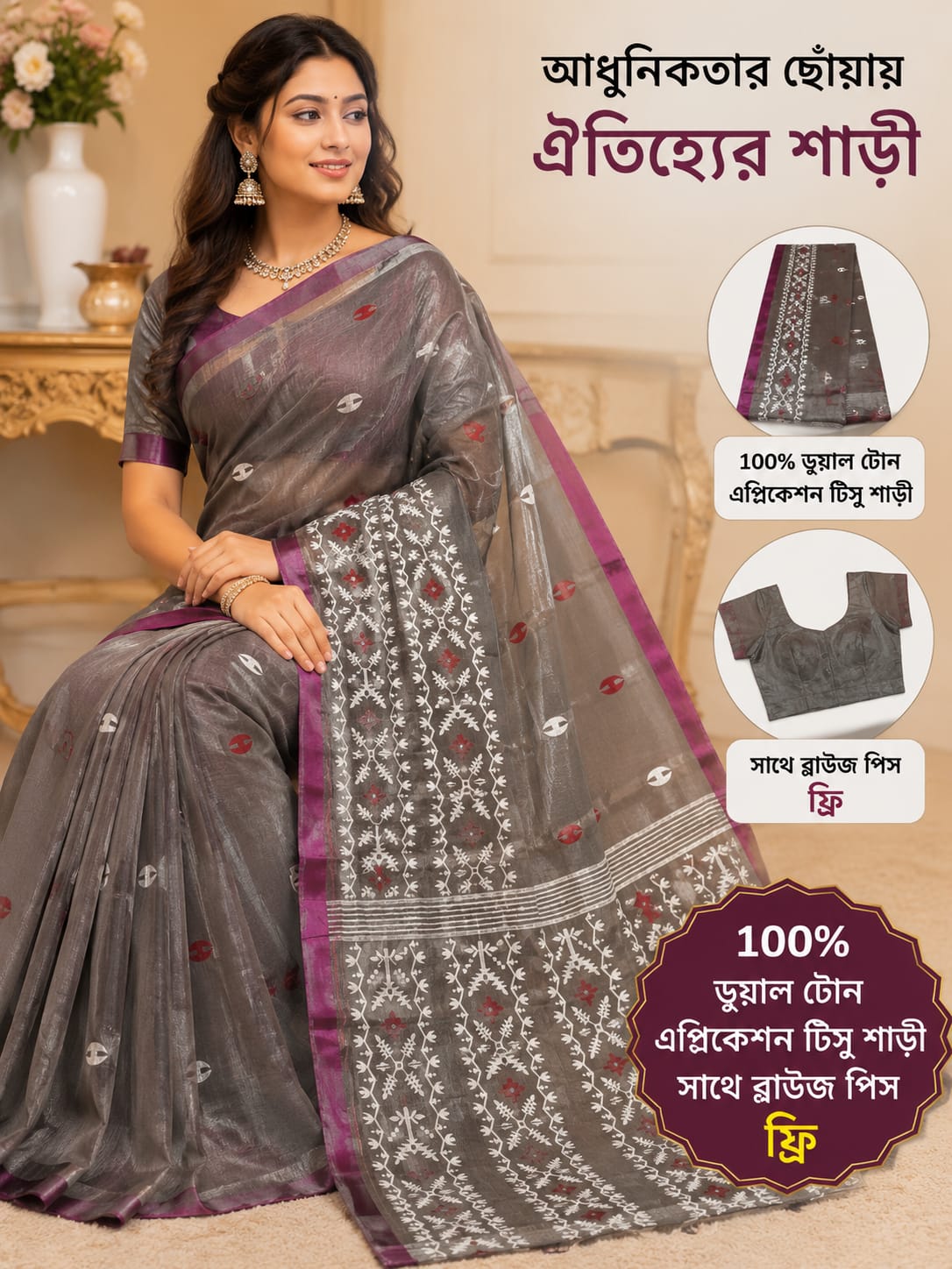 DUALTON APPLICATION TISSUE SAREE