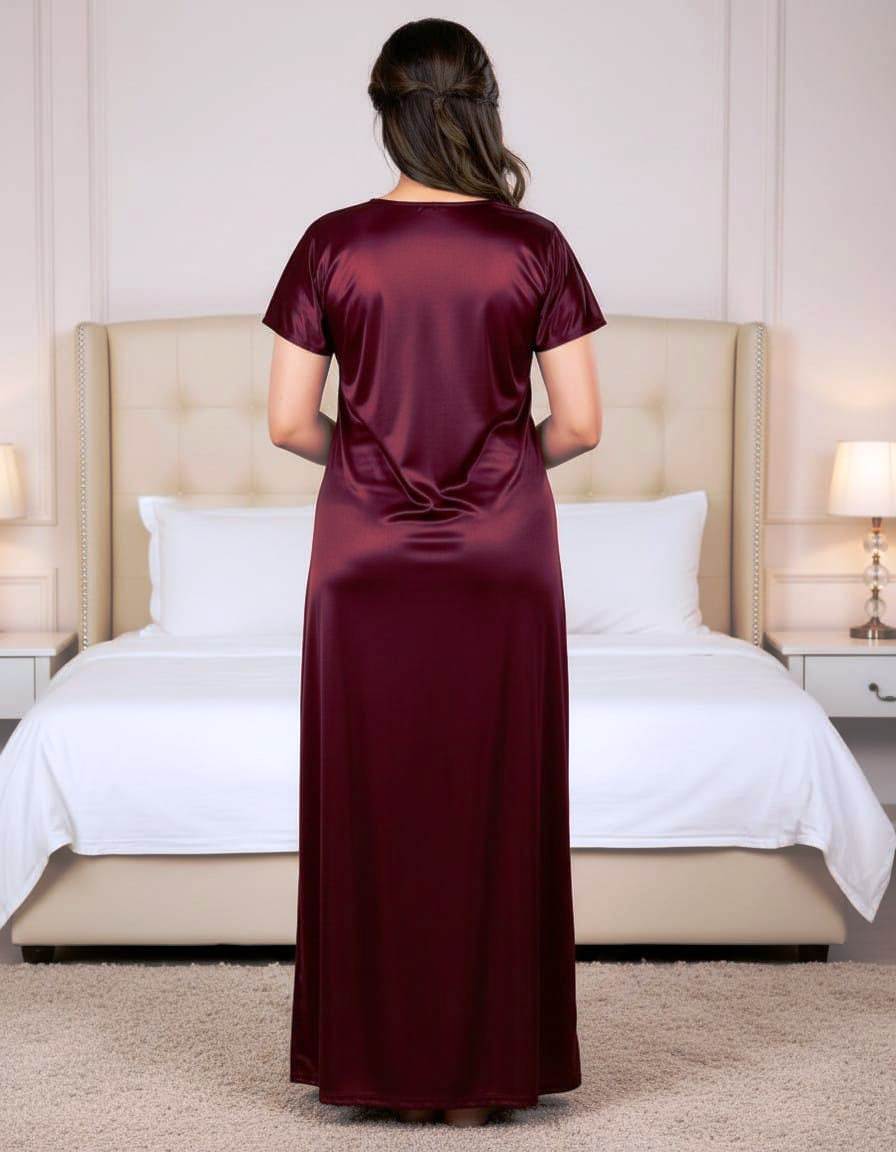 Women’s Satin Lace Nightgown – Full Length Sleepwear Dress