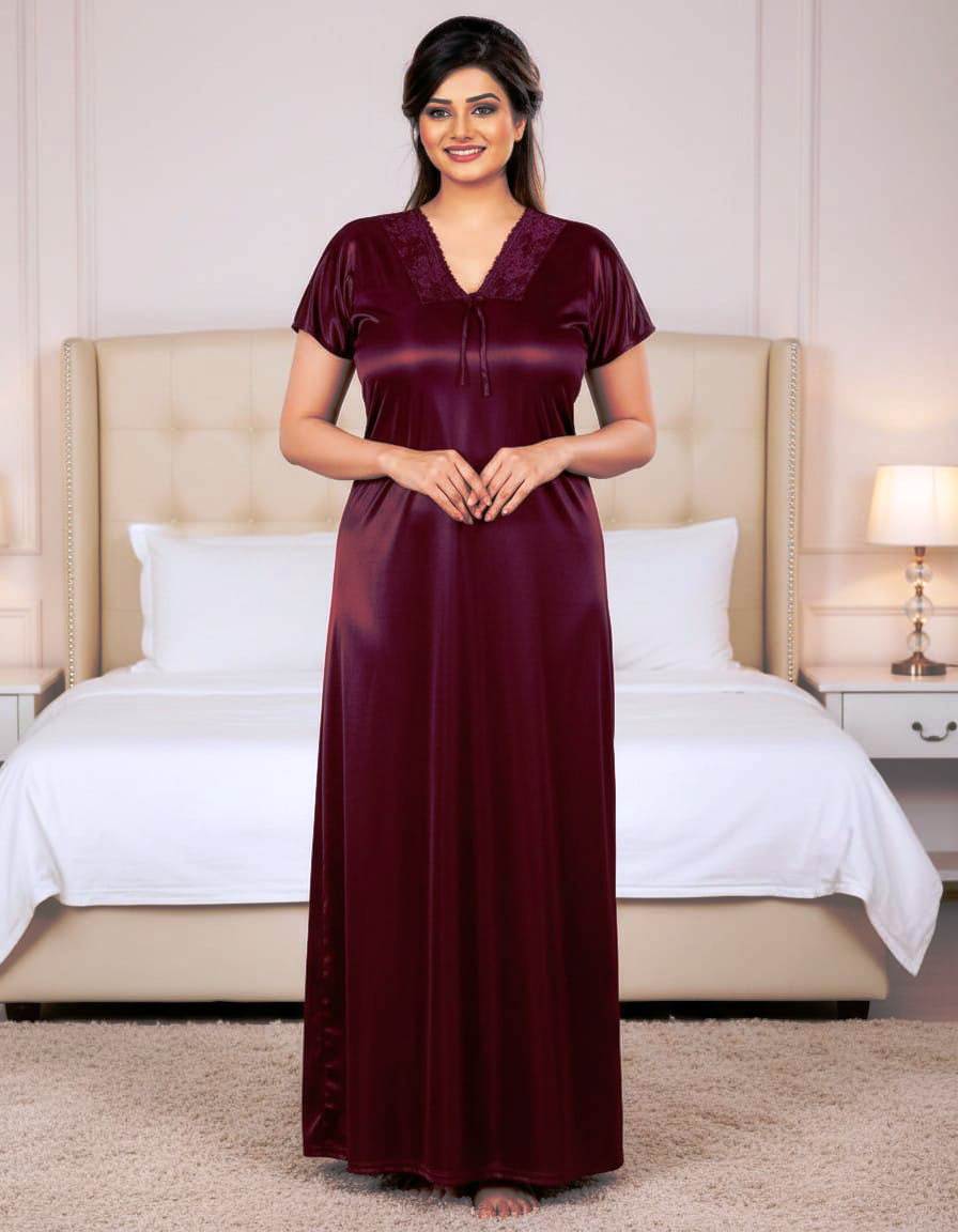 Women’s Satin Lace Nightgown – Full Length Sleepwear Dress