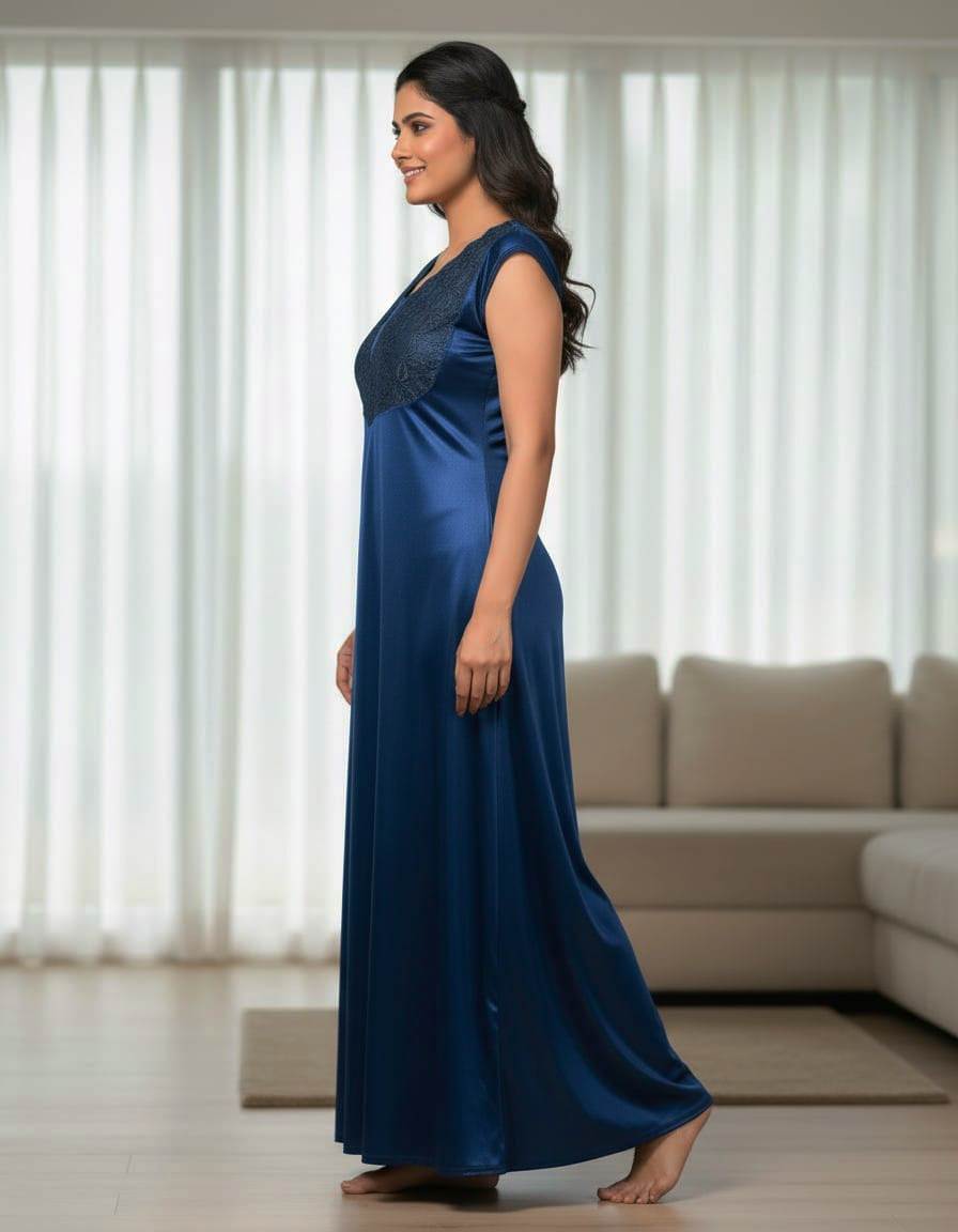 Women’s Satin Lace Nightgown – Full Length Sleepwear Dress