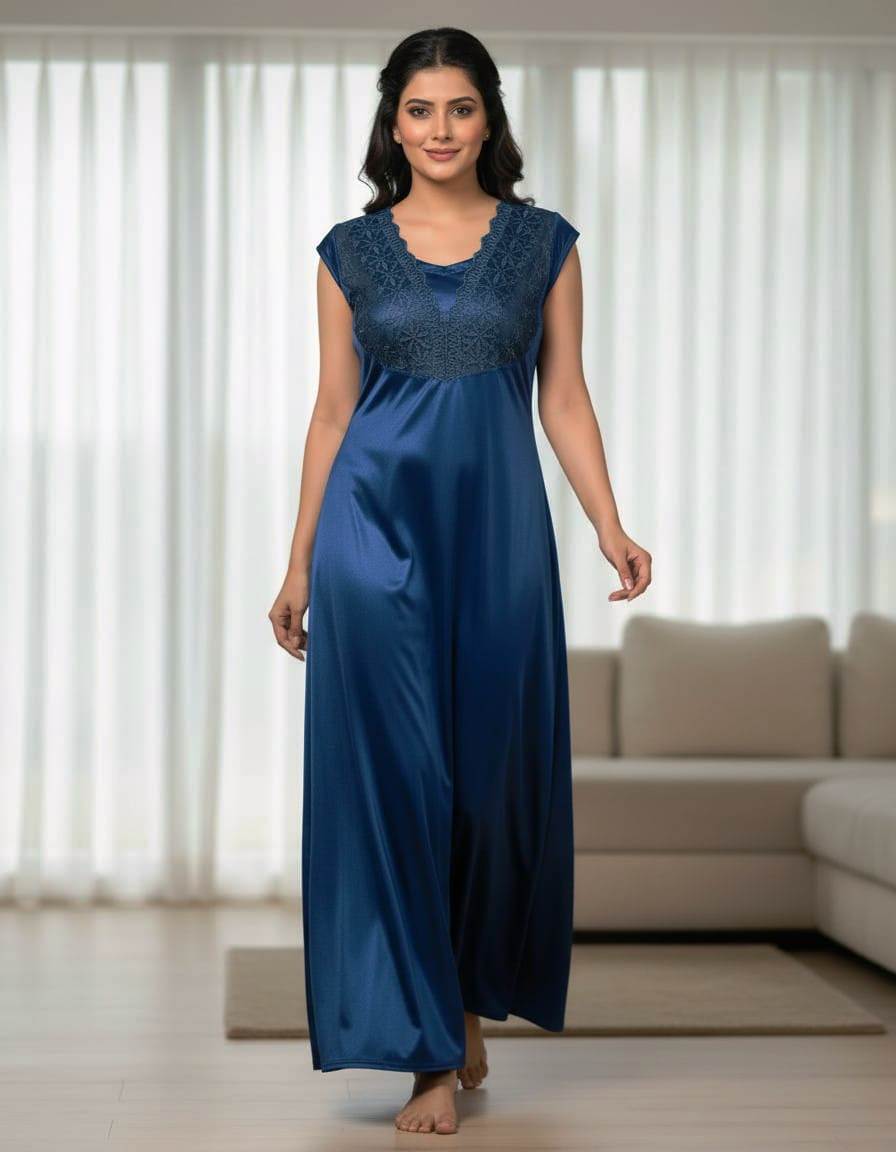 Women’s Satin Lace Nightgown – Full Length Sleepwear Dress