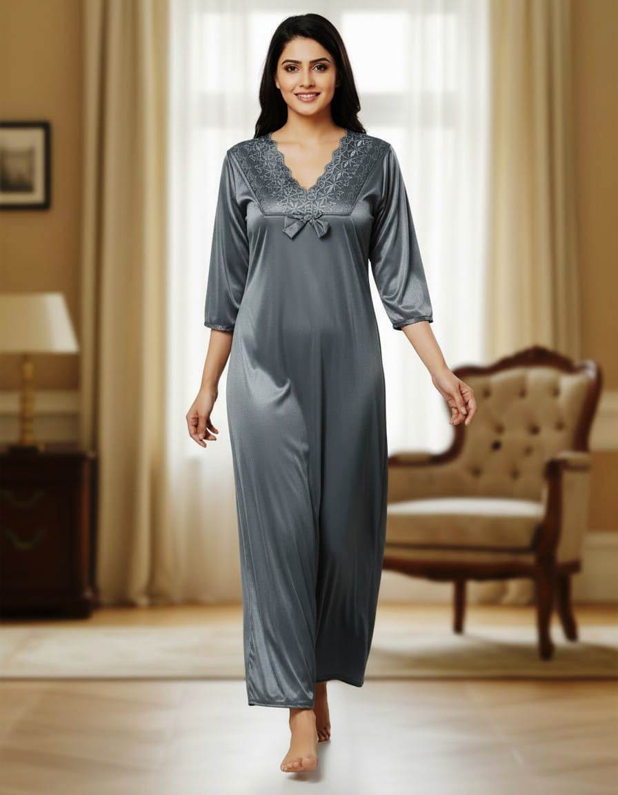 Women’s Satin Lace Nightgown – Full Length Sleepwear Dress