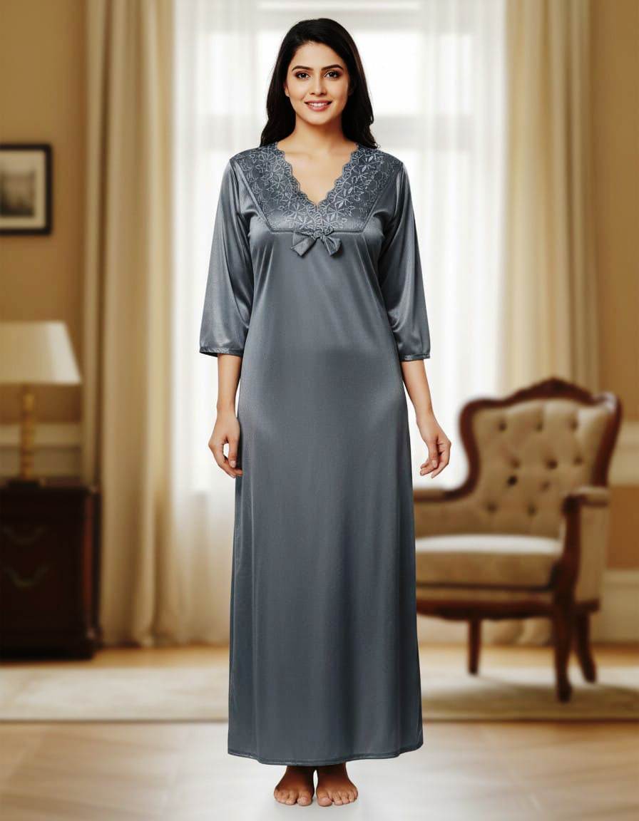 Women’s Satin Lace Nightgown – Full Length Sleepwear Dress