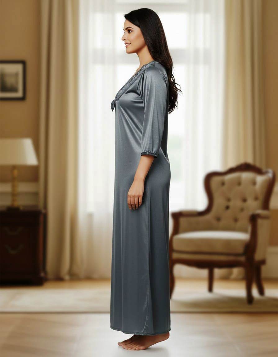 Women’s Satin Lace Nightgown – Full Length Sleepwear Dress