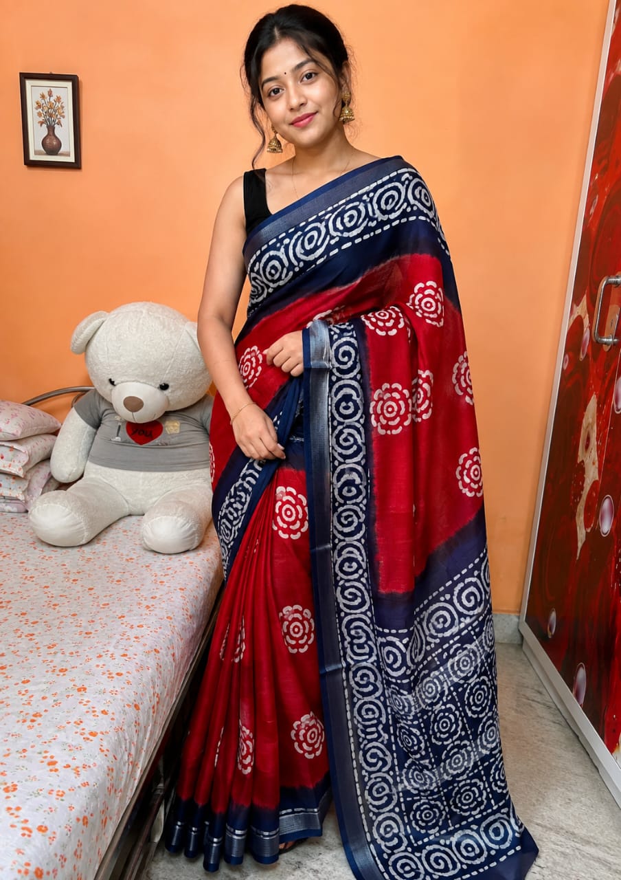 Premium soft cotton lilen batik saree